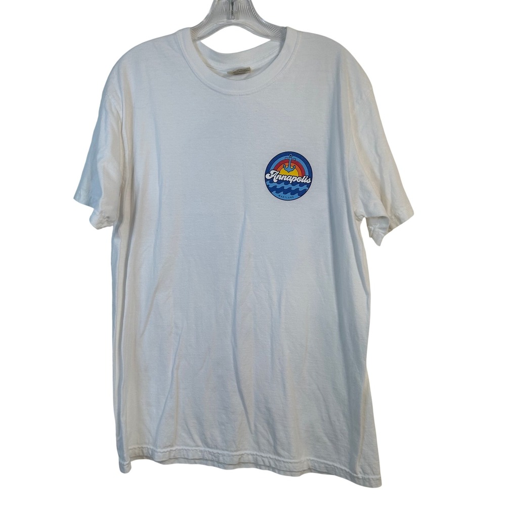 Comfort Colors Annapolis Maryland Graphic T-Shirt White‎ Large Retro Anchor Tee